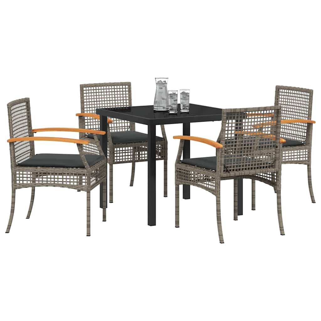 Set da Pranzo per Giardino 5 pcs Grigio polyrattan