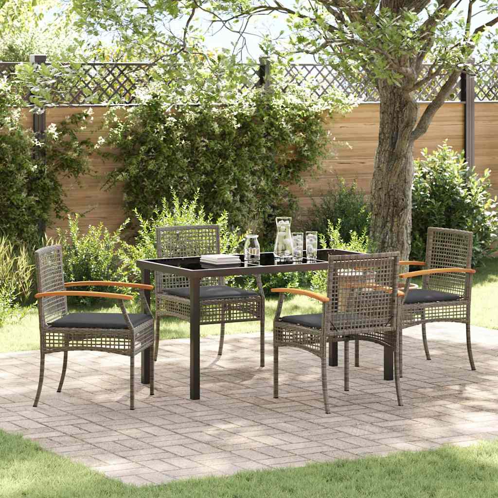 Set da Pranzo per Giardino 5 pcs Grigio polyrattan