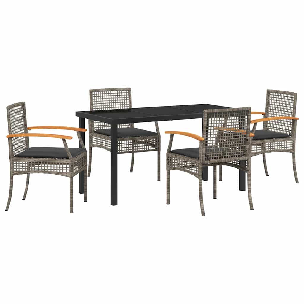 Set da Pranzo per Giardino 5 pcs Grigio polyrattan
