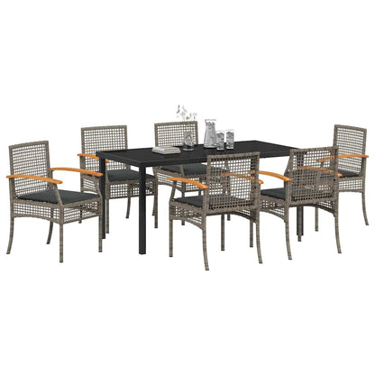Set da Pranzo per Giardino 7 pcs Grigio polyrattan
