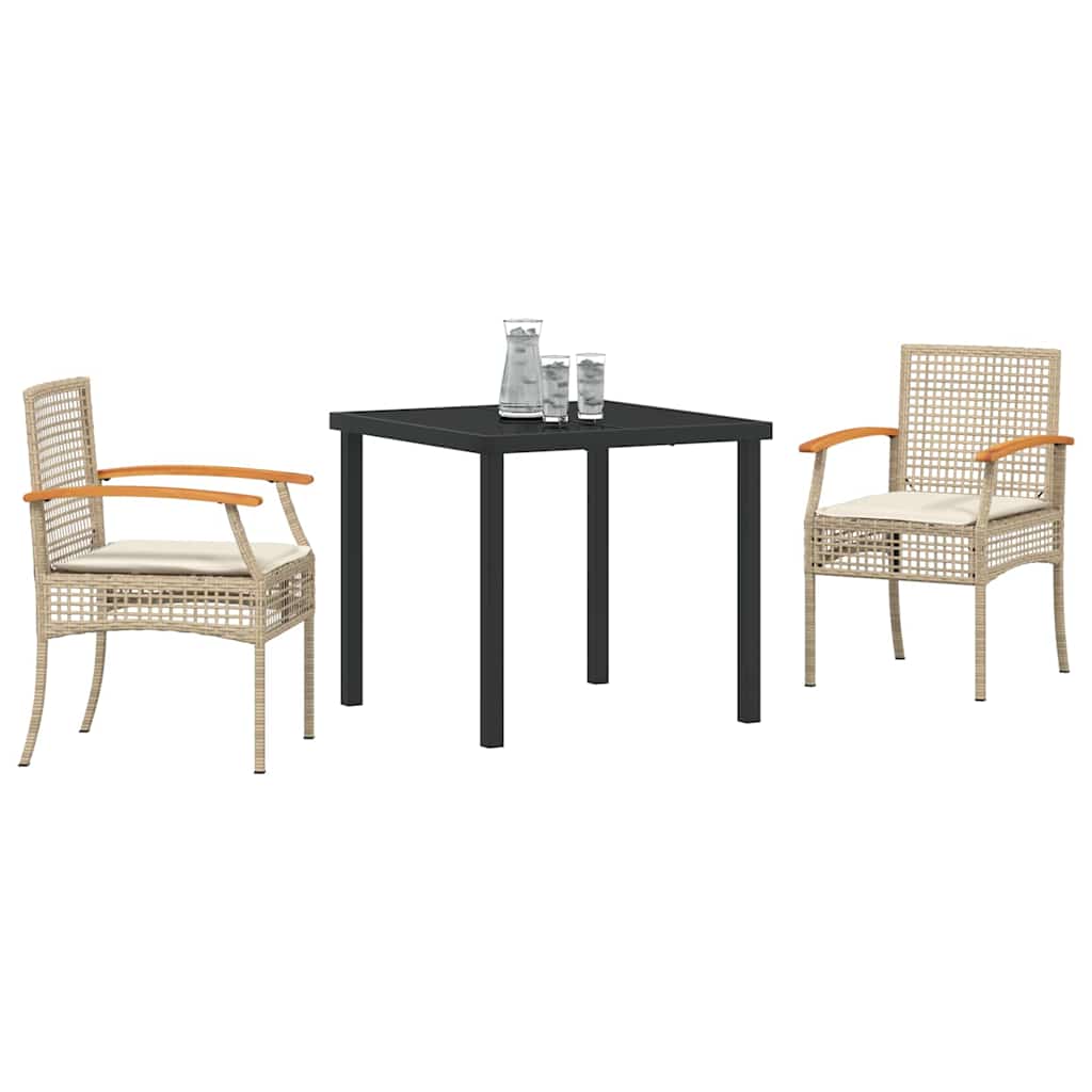 Set da Pranzo per Giardino 3 pcs Beige polyrattan