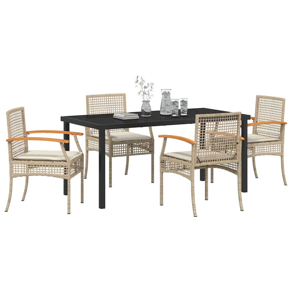Set da Pranzo per Giardino 5 pcs Beige polyrattan