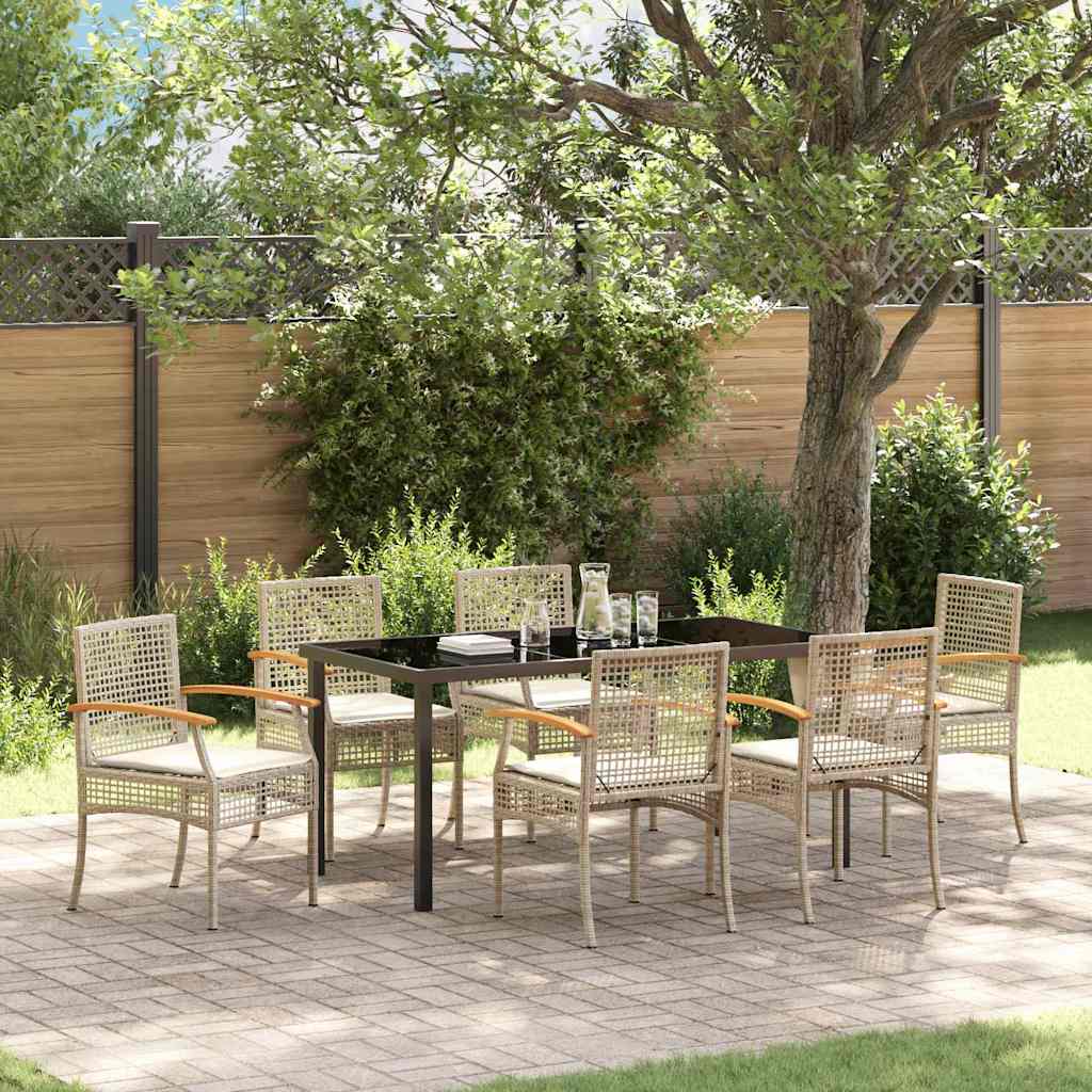 Set da Pranzo per Giardino 7 pcs Beige polyrattan