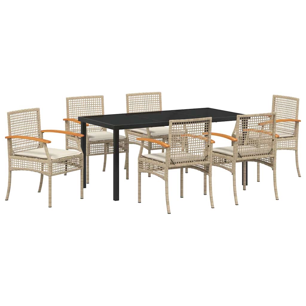 Set da Pranzo per Giardino 7 pcs Beige polyrattan
