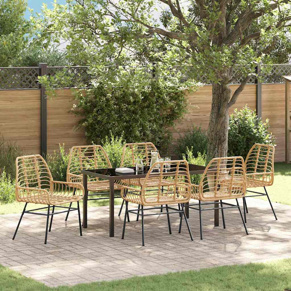 Set da Pranzo per Giardino 7 pcs Marrone polyrattan