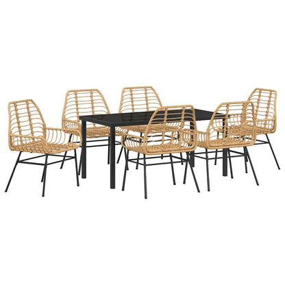 Set da Pranzo per Giardino 7 pcs Marrone polyrattan