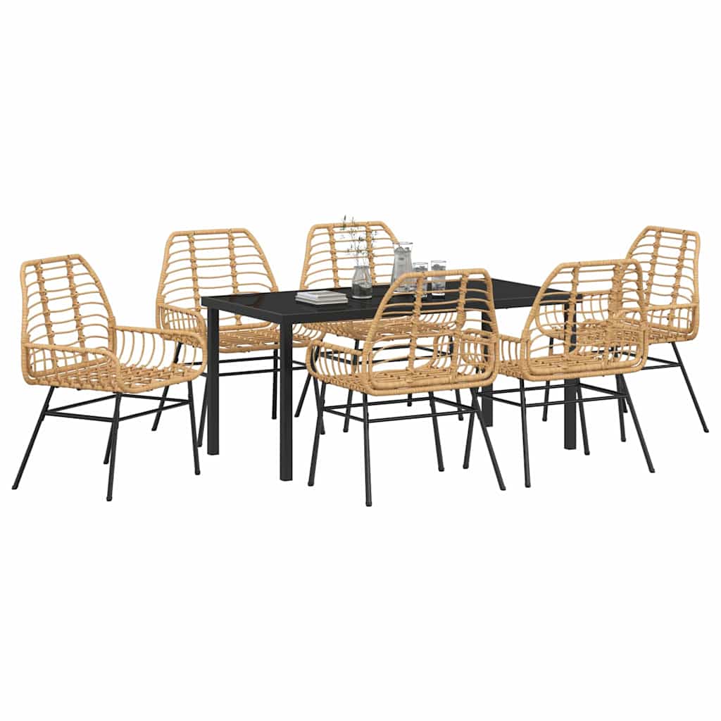 Set da Pranzo per Giardino 7 pcs Marrone polyrattan