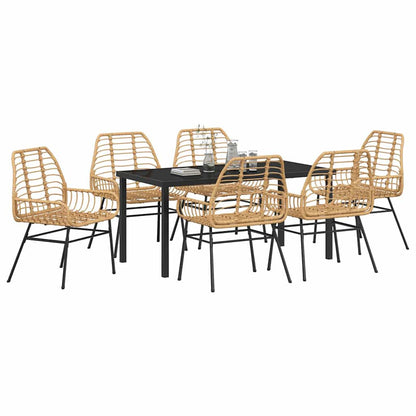 Set da Pranzo per Giardino 7 pcs Marrone polyrattan