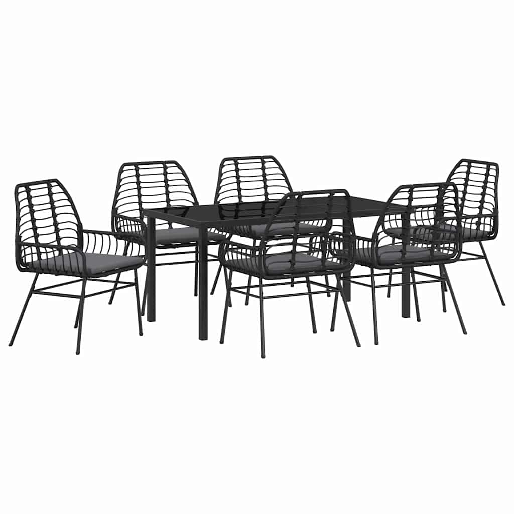Set da Pranzo per Giardino 7 pcs Nero polyrattan
