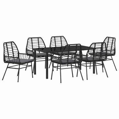 Set da Pranzo per Giardino 7 pcs Nero polyrattan