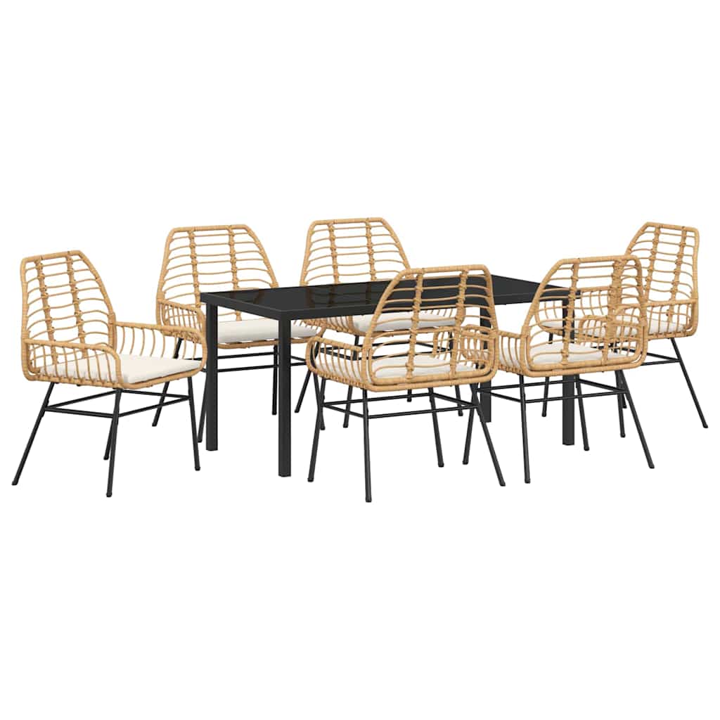 Set da Pranzo per Giardino 7 pcs Marrone polyrattan