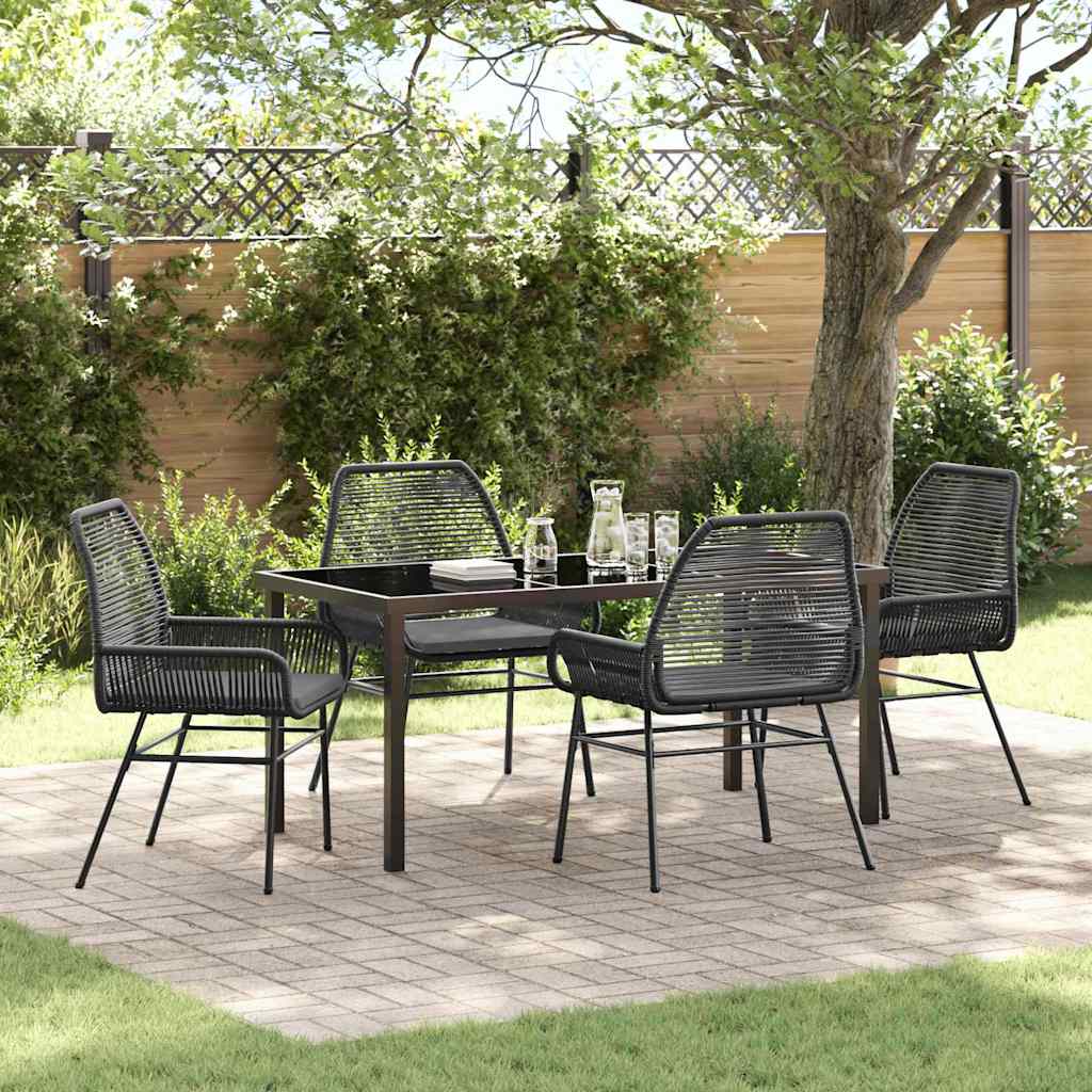 Set da Pranzo per Giardino con cuscino 5 pcs Nero polyrattan