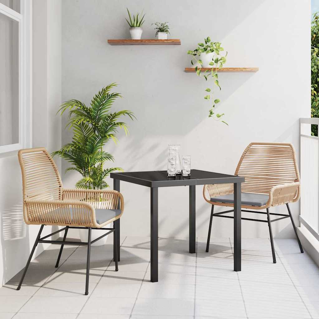 Set da Pranzo per Giardino con cuscino 3 pcs Marrone polyrattan