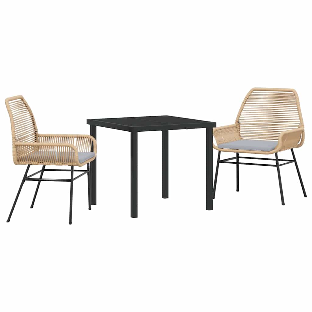 Set da Pranzo per Giardino con cuscino 3 pcs Marrone polyrattan