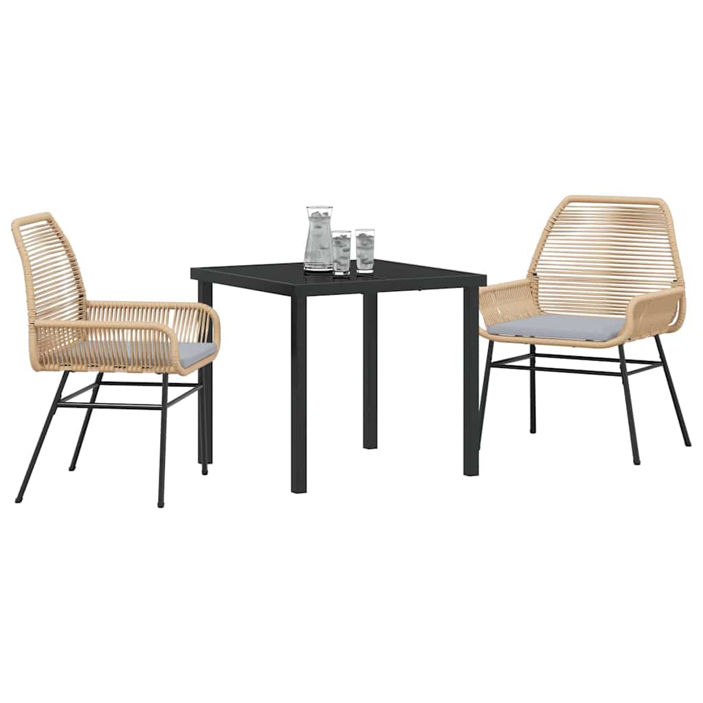 Set da Pranzo per Giardino con cuscino 3 pcs Marrone polyrattan