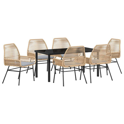 Set da Pranzo per Giardino con cuscino 7 pcs Marrone polyrattan