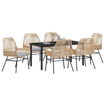 Set da Pranzo per Giardino con cuscino 7 pcs Marrone polyrattan