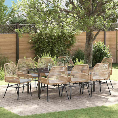 Set da Pranzo per Giardino con cuscino 9 pcs Marrone polyrattan