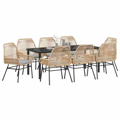 Set da Pranzo per Giardino con cuscino 9 pcs Marrone polyrattan