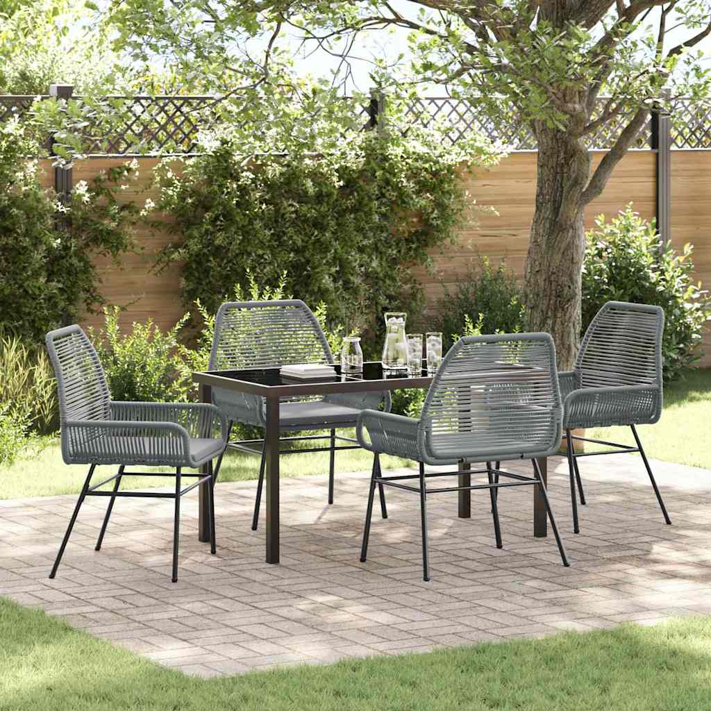 Set da Pranzo per Giardino con cuscino 5 pcs Grigio polyrattan