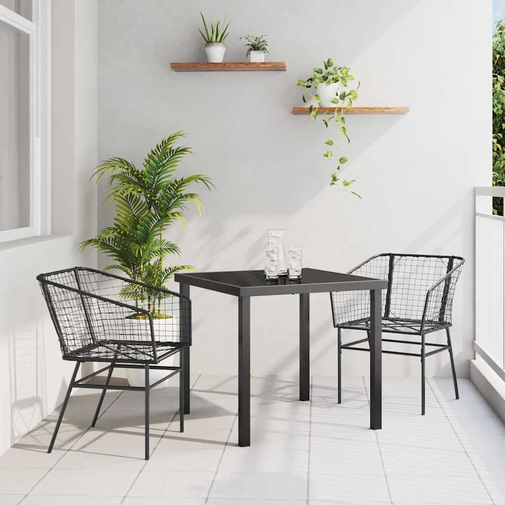 Set da Pranzo per Giardino 3 pcs Nero polyrattan