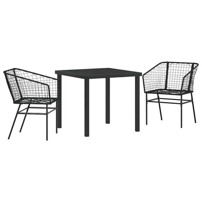 Set da Pranzo per Giardino 3 pcs Nero polyrattan