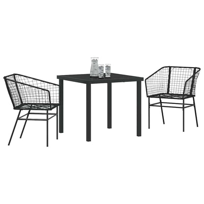 Set da Pranzo per Giardino 3 pcs Nero polyrattan