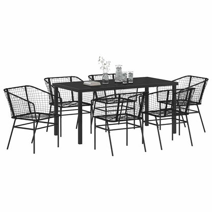 Set da Pranzo per Giardino 7 pcs Nero polyrattan