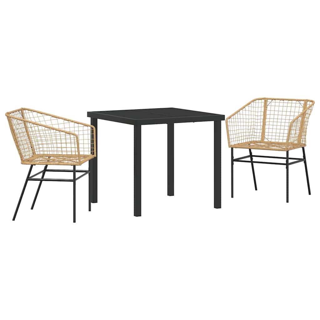 Set da Pranzo per Giardino 3 pcs Marrone polyrattan