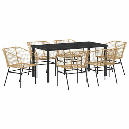 Set da Pranzo per Giardino 7 pcs Marrone polyrattan