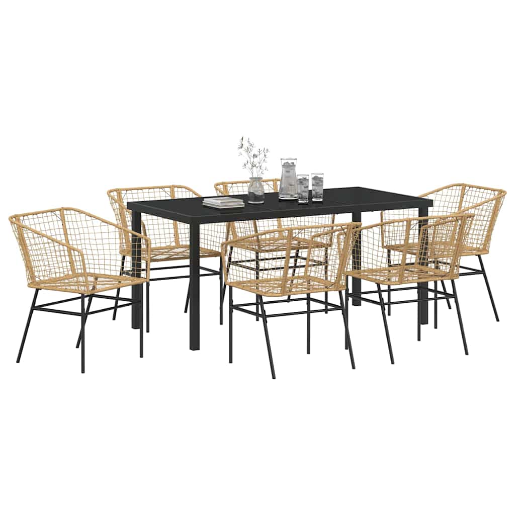 Set da Pranzo per Giardino 7 pcs Marrone polyrattan