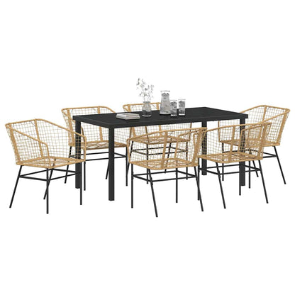 Set da Pranzo per Giardino 7 pcs Marrone polyrattan