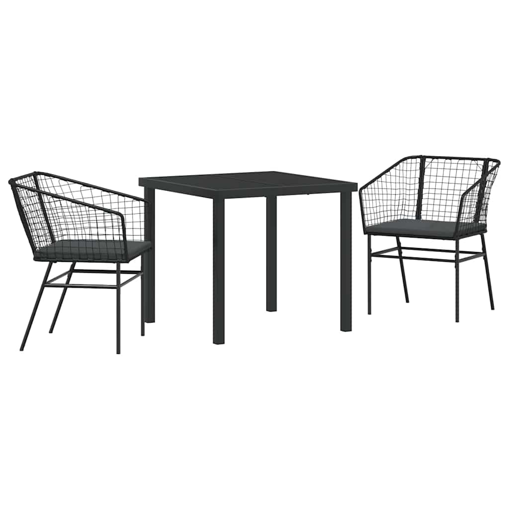 Set da Pranzo per Giardino 3 pcs Nero polyrattan