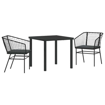 Set da Pranzo per Giardino 3 pcs Nero polyrattan