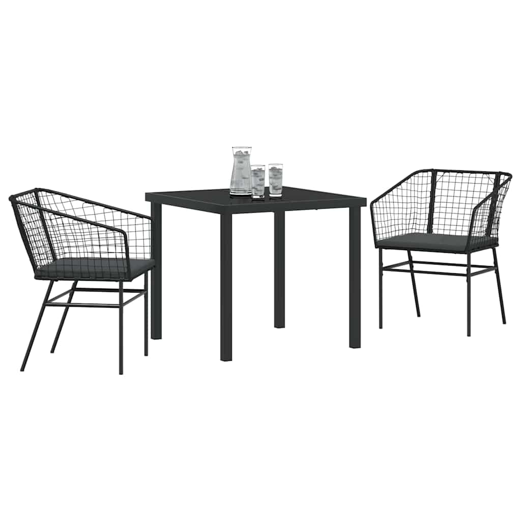 Set da Pranzo per Giardino 3 pcs Nero polyrattan