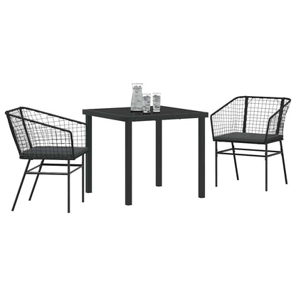 Set da Pranzo per Giardino 3 pcs Nero polyrattan