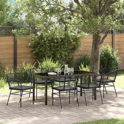 Set da Pranzo per Giardino 7 pcs Nero polyrattan