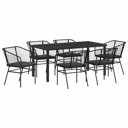 Set da Pranzo per Giardino 7 pcs Nero polyrattan