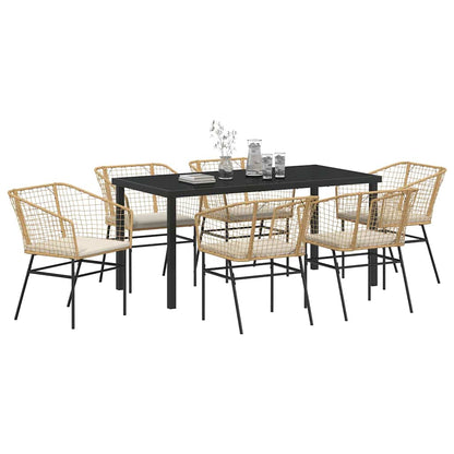 Set da Pranzo per Giardino 7 pcs Marrone polyrattan