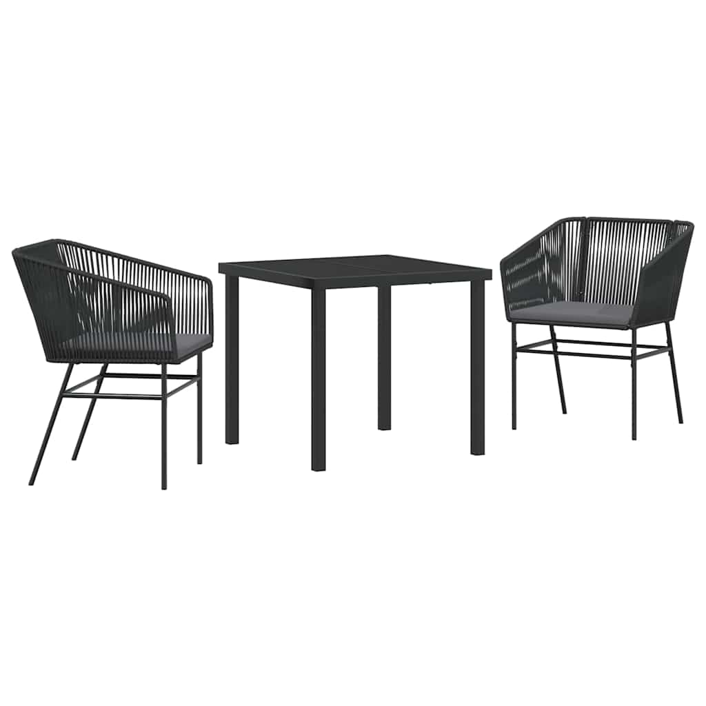 Set da Pranzo per Giardino con cuscino 3 pcs Nero