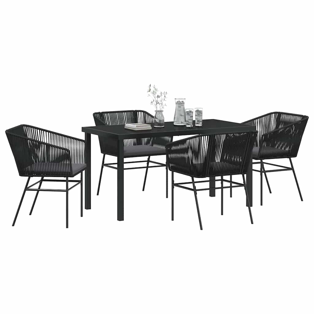 Set da Pranzo per Giardino con cuscino 5 pcs Nero