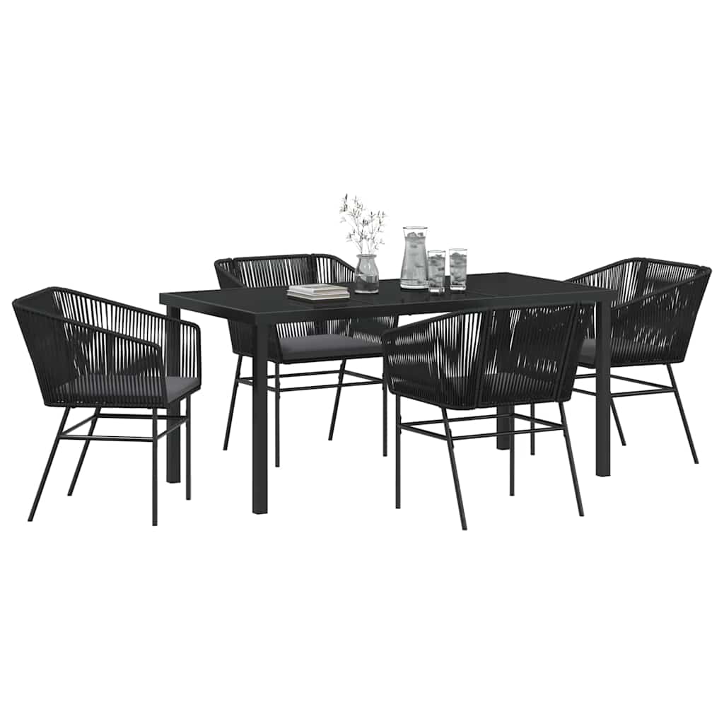 Set da Pranzo per Giardino con cuscino 5 pcs Nero