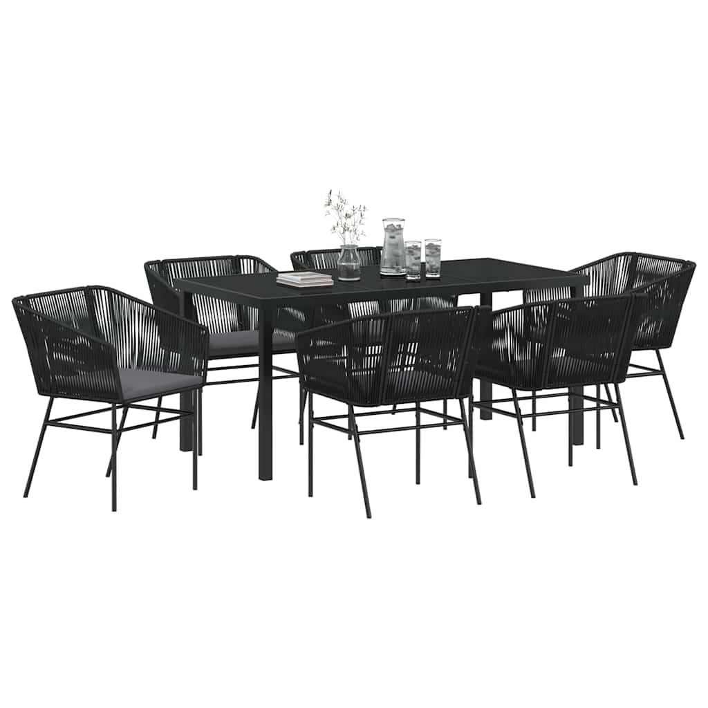 Set da Pranzo per Giardino con cuscino 7 pcs Nero