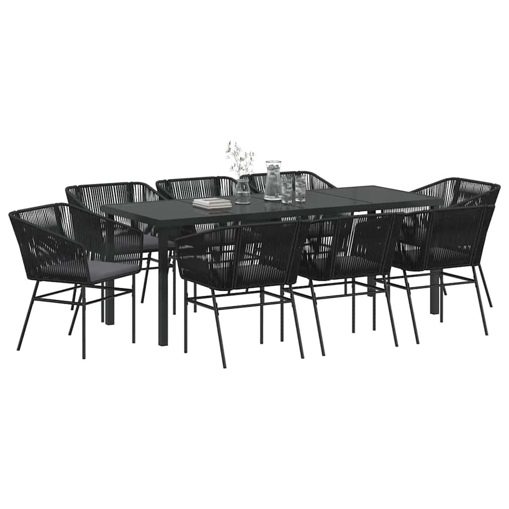 Set da Pranzo per Giardino con cuscino 9 pcs Nero