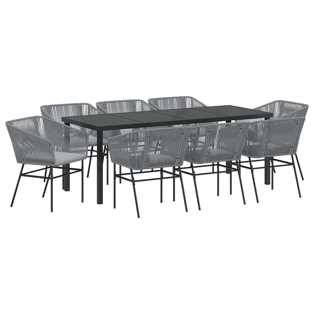 Set da Pranzo per Giardino con cuscino 9 pcs Grigio