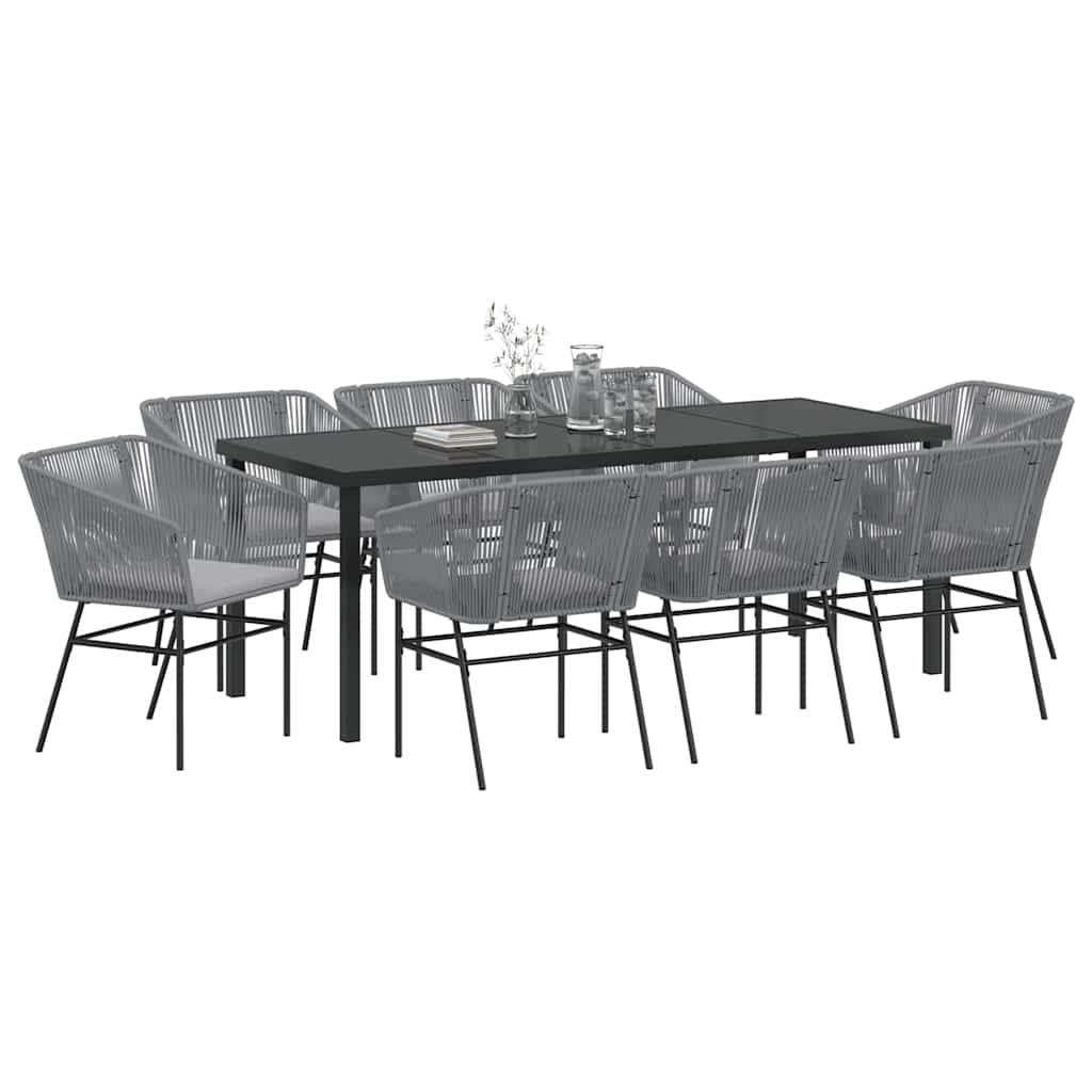 Set da Pranzo per Giardino con cuscino 9 pcs Grigio