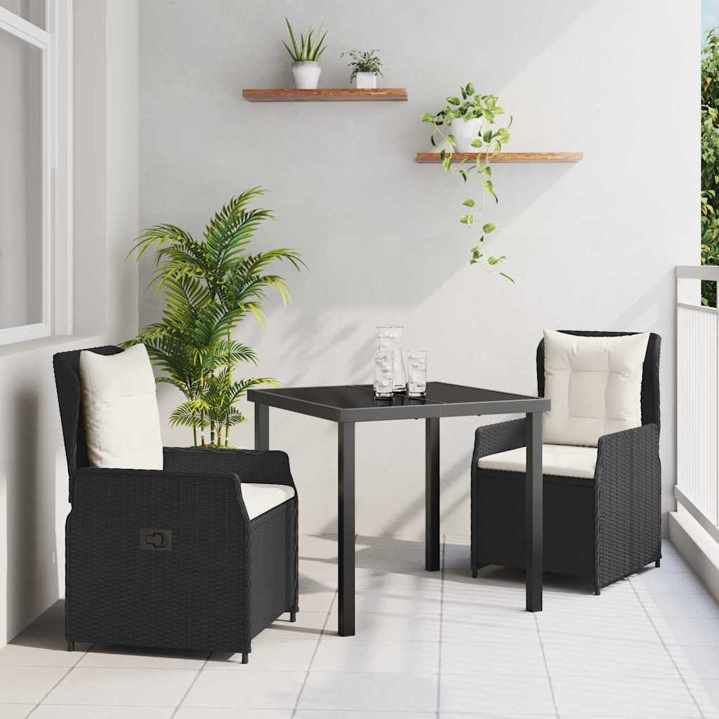 Set da Pranzo per Giardino 3 pcs Nero polyrattan