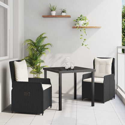 Set da Pranzo per Giardino 3 pcs Nero polyrattan