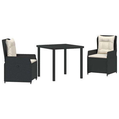 Set da Pranzo per Giardino 3 pcs Nero polyrattan