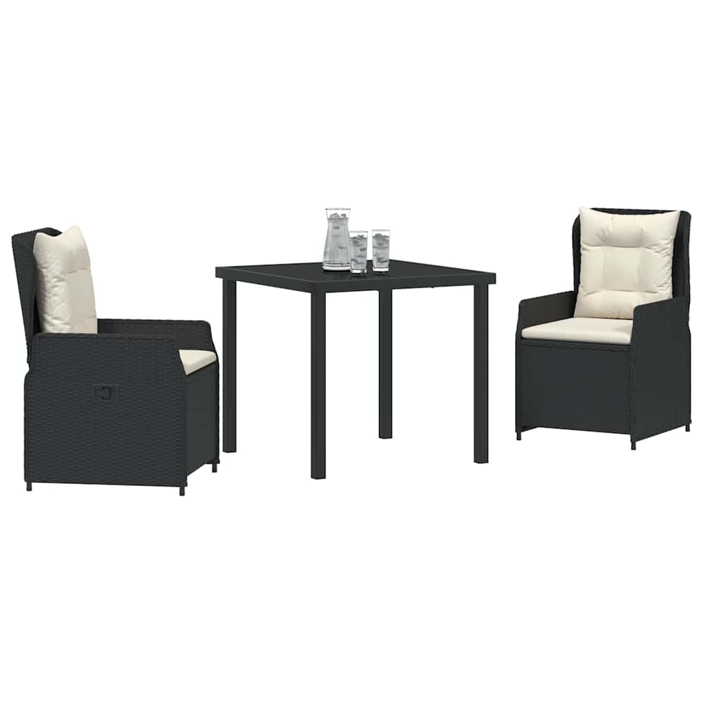 Set da Pranzo per Giardino 3 pcs Nero polyrattan